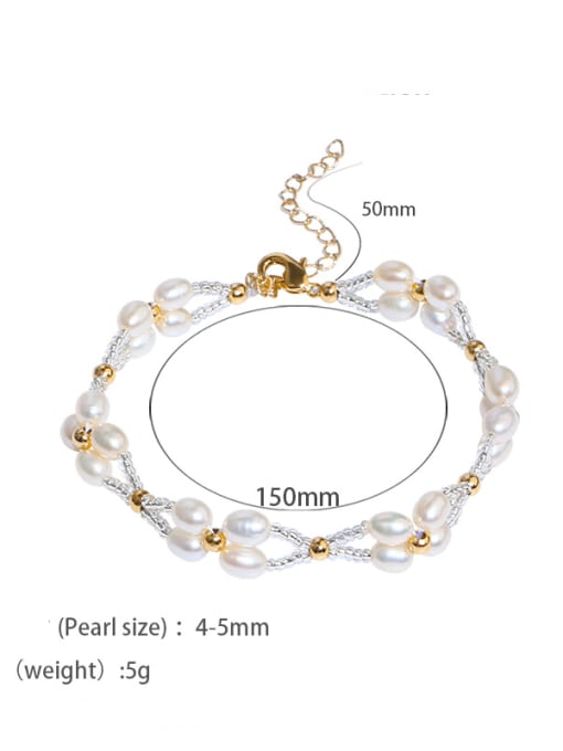 B Brass Freshwater Pearl Geometric Vintage Strand Bracelet
