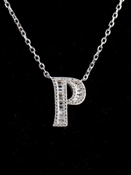 P 925 Sterling Silver Cubic Zirconia Letter Dainty Necklace