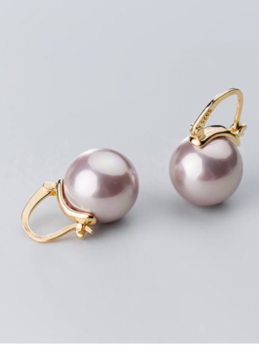 Purple Shell Bead +gold 925 Sterling Silver Imitation Pearl Geometric Minimalist Huggie Earring