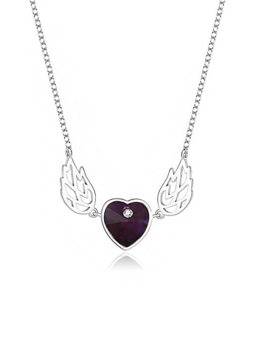 JYXZ 036 (purple) 925 Sterling Silver Austrian Crystal Wing Classic Necklace
