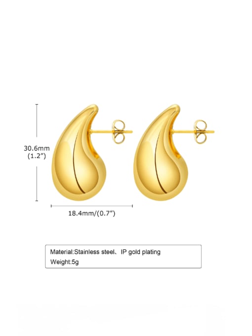 Gold Large Stainless steel Water Drop Minimalist Stud Earring
