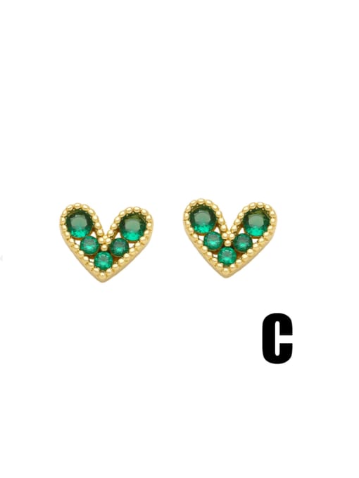 C Brass Cubic Zirconia Heart Cute Stud Earring