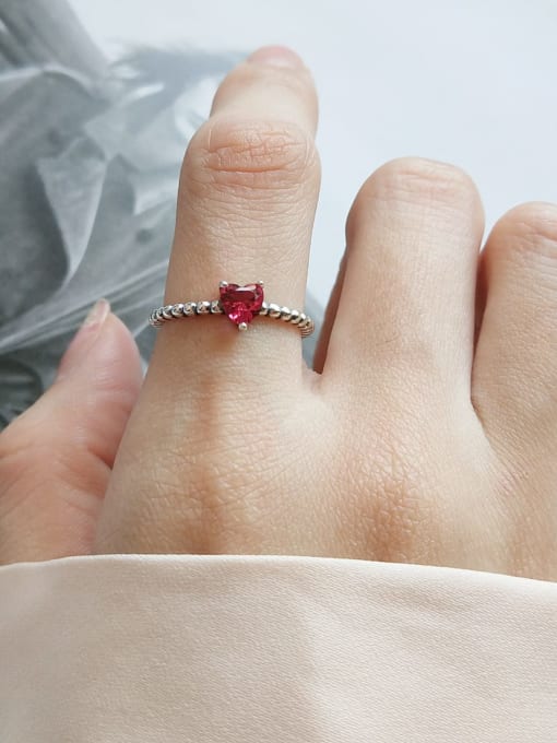Boomer Cat 925 Sterling Silver Cubic Zirconia Red Heart Vintage Free Size Midi Ring 1