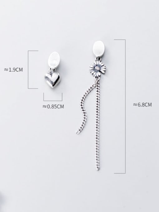 Rosh 925 Sterling Silver Retro  Daisy Asymmetric Chain Tassel Threader Earring 2