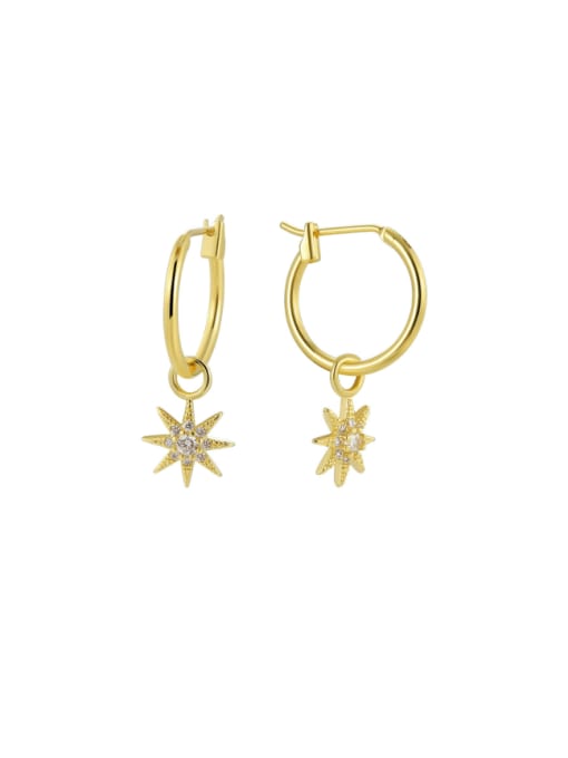 Gold octagonal zircon earrings Brass Cubic Zirconia Star Minimalist Huggie Earring