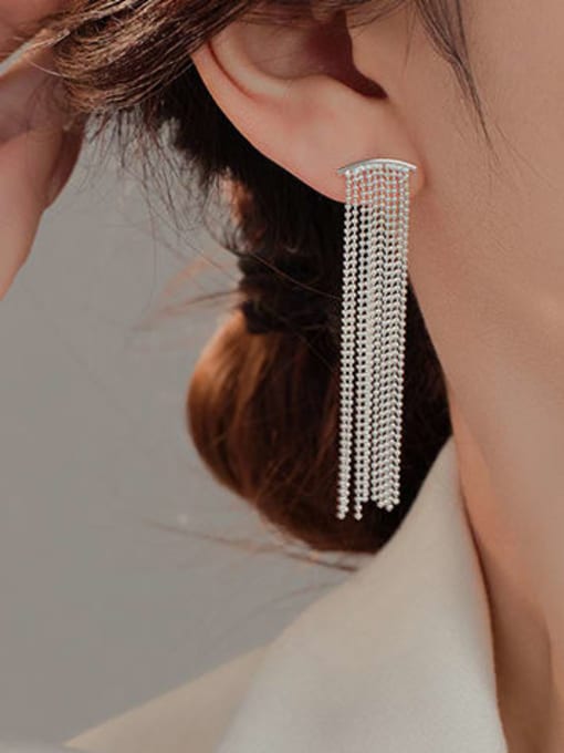 BeiFei Minimalism Silver 925 Sterling Silver Bead  Tassel Minimalist Threader Earring 1