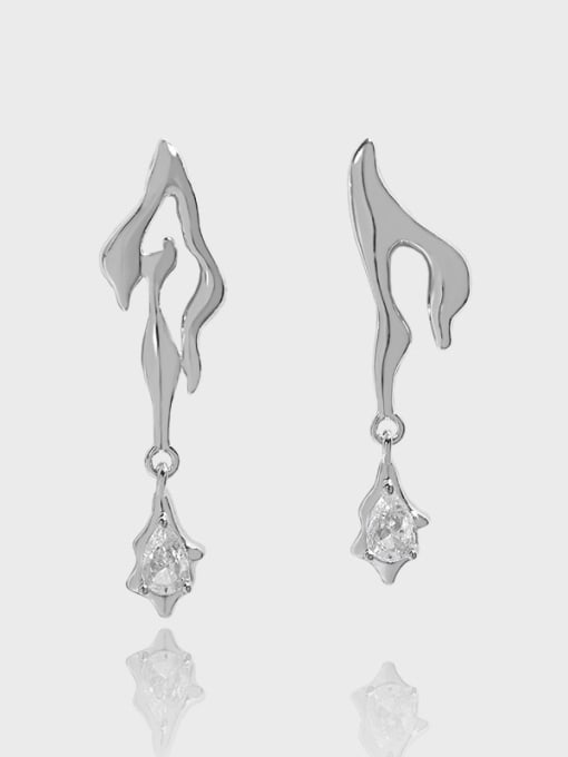 DAKA 925 Sterling Silver Cubic Zirconia Asymmetry Flame Minimalist Drop Earring 2