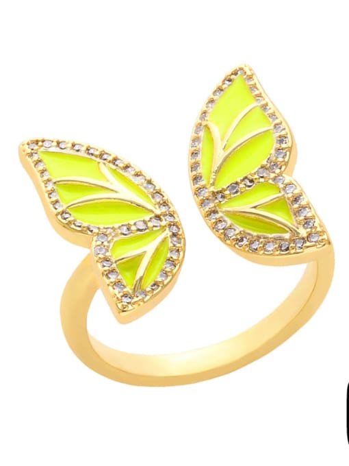 C (yellow) Brass Enamel Cubic Zirconia Butterfly Hip Hop Band Ring
