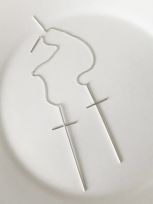 Boomer Cat 925 Sterling Silver  Smooth Cross Minimalist Threader Earring 0