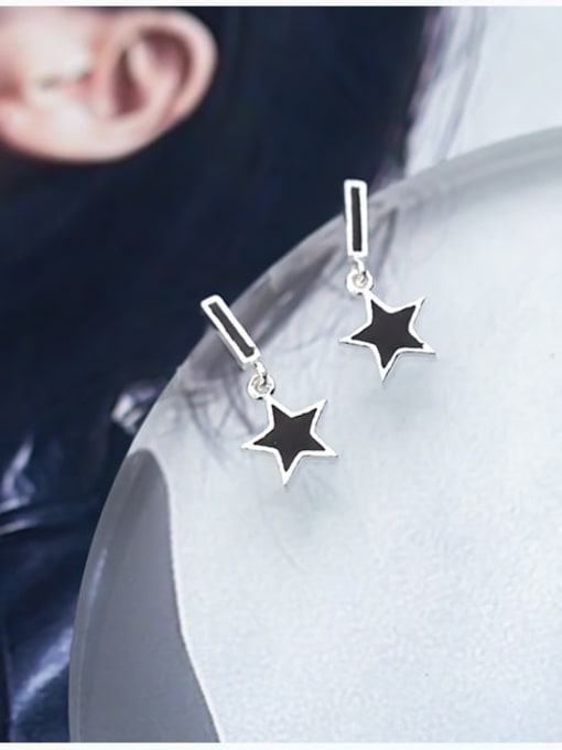 Rosh 925 Sterling Silver Black Enamel Star Minimalist Stud Earring 1