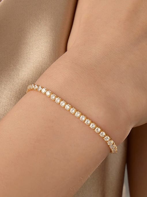 BeiFei Minimalism Silver 925 Sterling Silver Cubic Zirconia Geometric Dainty Link Bracelet 1