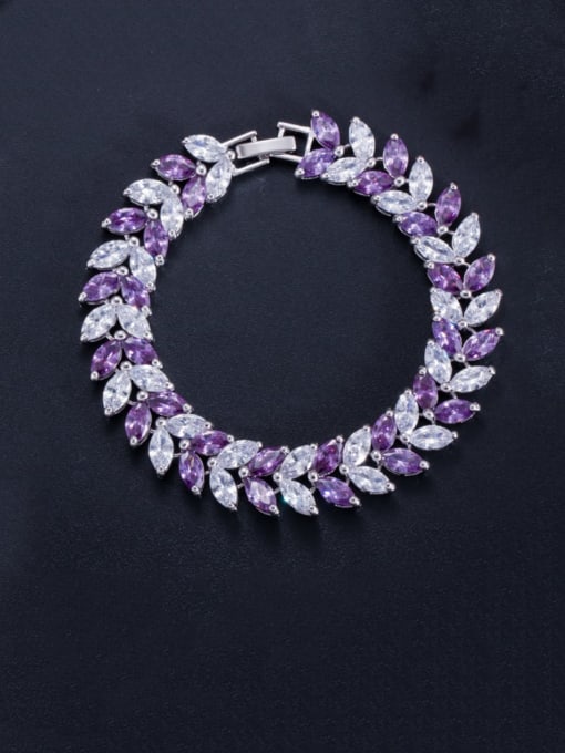 Purple 18cm Brass Cubic Zirconia Leaf Luxury Bracelet