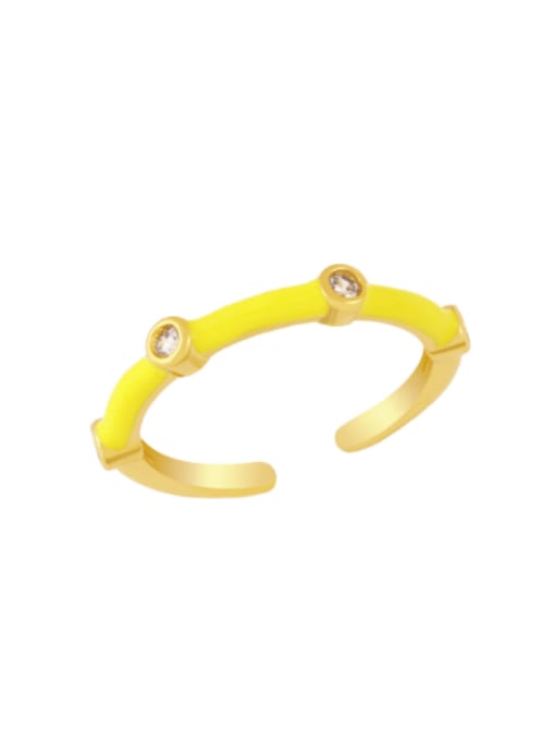 yellow Brass Enamel Rhinestone Geometric Minimalist Band Ring
