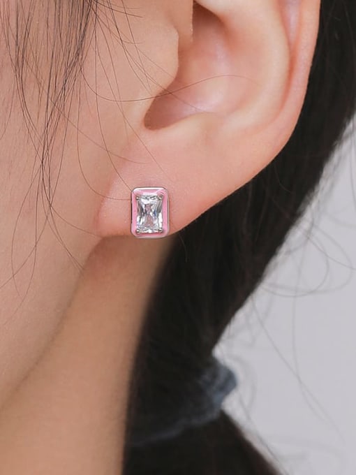MODN 925 Sterling Silver Cubic Zirconia Enamel Geometric Dainty Stud Earring 1