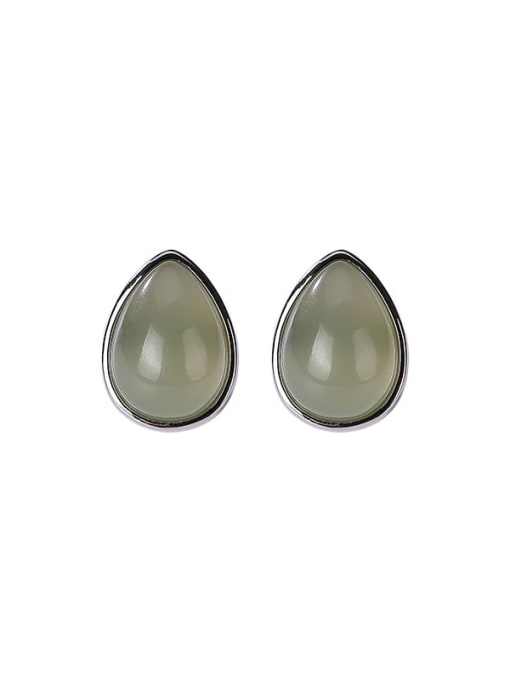 DEER 925 Sterling Silver Jade Water Drop Vintage Stud Earring 0
