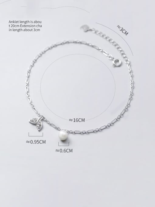Rosh 925 Sterling Silver Imitation Pearl Leaf Minimalist Link Bracelet 2