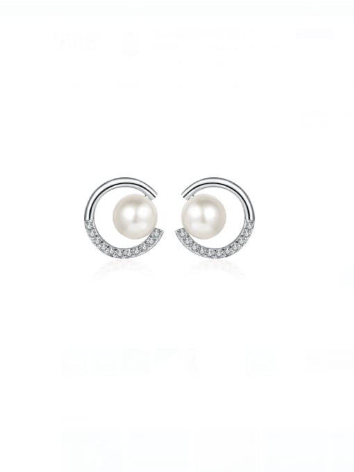 MOISS 925 Sterling Silver Imitation Pearl Geometric Dainty Stud Earring 0