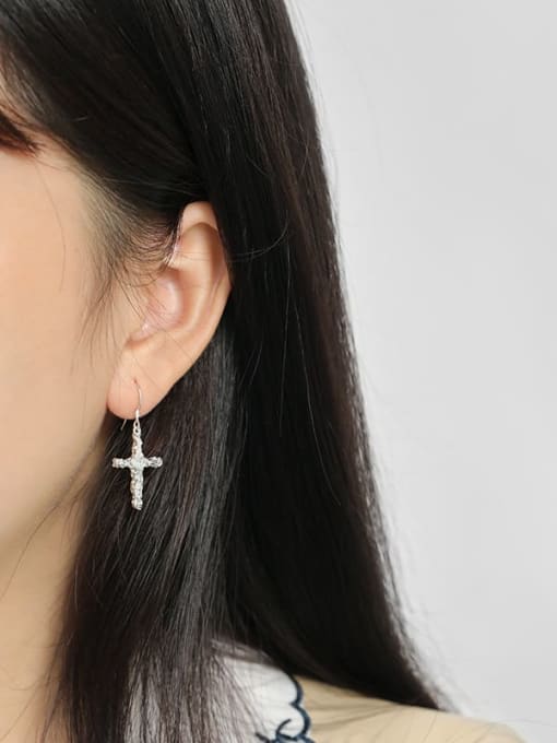 DAKA 925 Sterling Silver Cross Minimalist Hook Earring 2