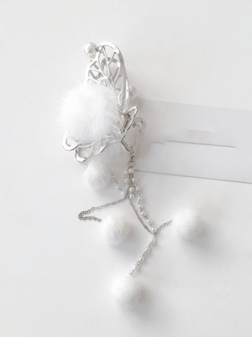 steel 8cm Alloy  Hair Ball Hair Accessories Butterfly hairpin White fur ball tassel grabbing clip Jaw Hair Claw
