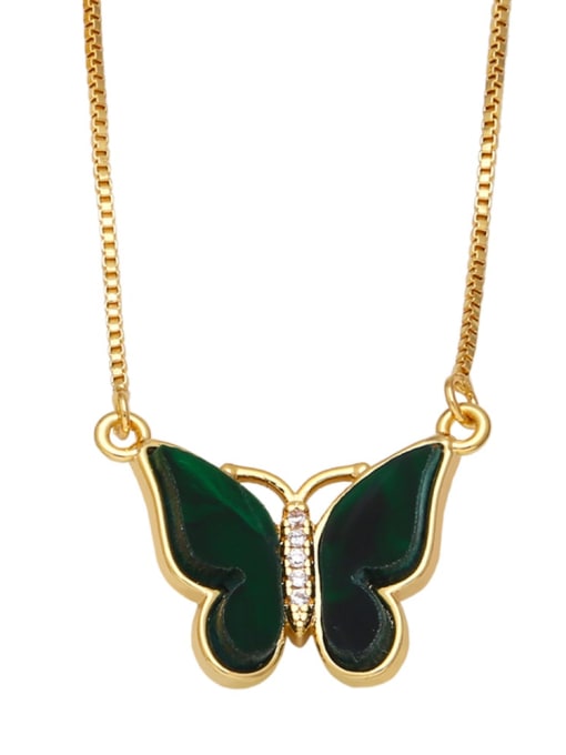 Dark green Brass Shell Butterfly Minimalist Necklace