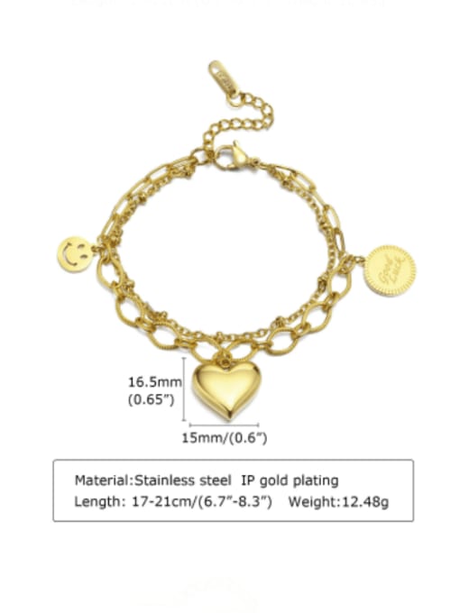 Br 1233 gold Titanium Steel Imitation Pearl Heart Vintage Strand Bracelet