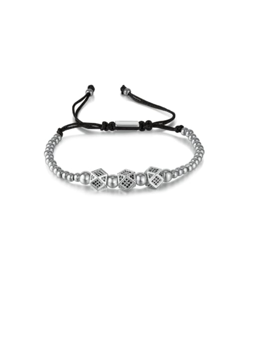 GS1503 Steel Bracelet Stainless steel Rhinestone Hexagon Bead Hip Hop Adjustable Bracelet