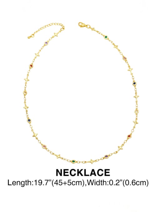 CC Brass Glass Stone Geometric Minimalist Cross Necklace 2