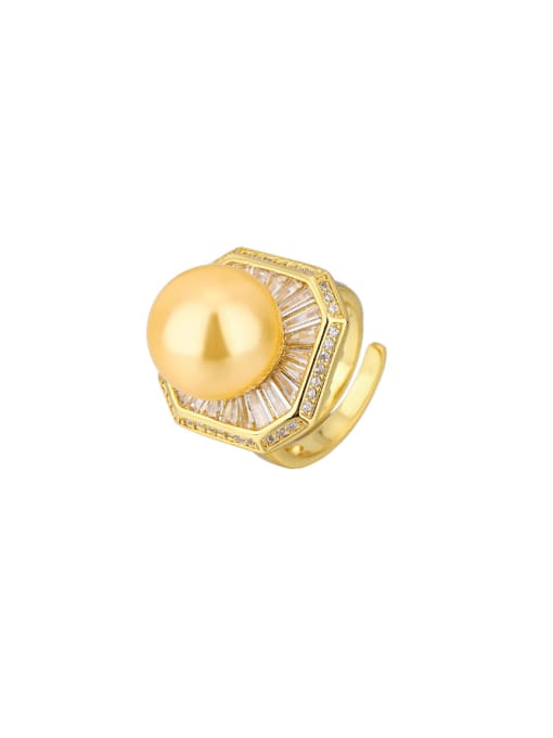 ROSS Brass Imitation Pearl Square Trend Band Ring 0
