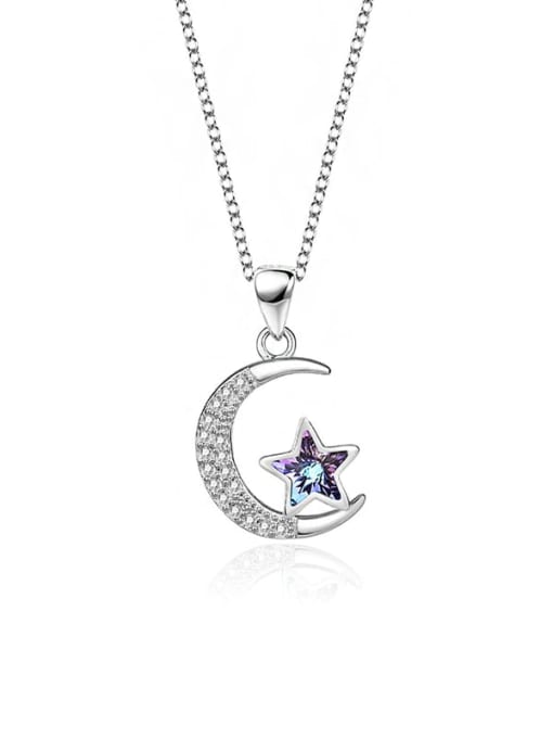 JYXZ 019 (gradient purple) 925 Sterling Silver Austrian Crystal Moon Classic Necklace