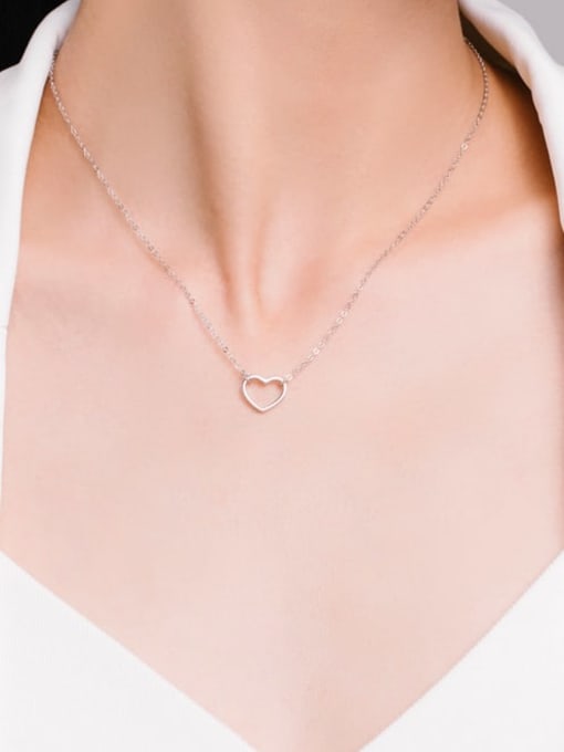 MODN 925 Sterling Silver Minimalist Hollow Heart  Pendant Necklace 1