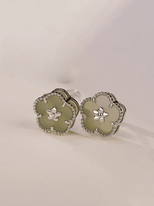 Silver version (pair) 925 Sterling Silver Jade Flower Vintage Stud Earring