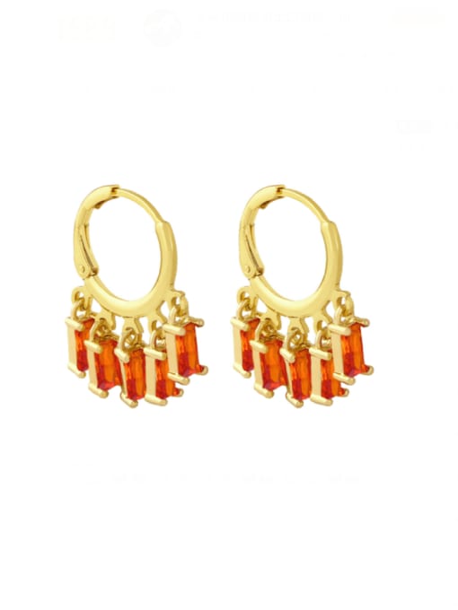 orange Brass Cubic Zirconia Tassel Vintage Huggie Earring