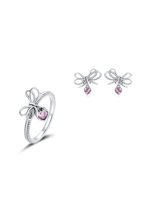 Jare 925 Sterling Silver Cubic Zirconia  Cute Butterfly  Ring And Earring Set