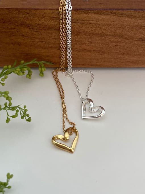 Boomer Cat 925 Sterling Silver Hollow  Heart Minimalist Necklace