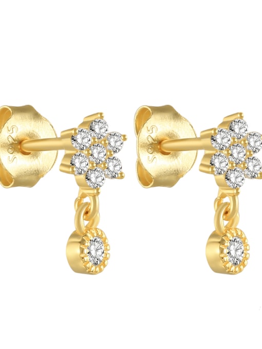 gold 925 Sterling silver Rhinestone Geometric Minimalist  snowflake Stud Earring