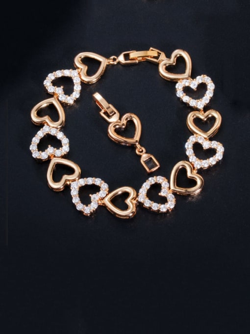 gold Copper Cubic Zirconia Heart Dainty Bracelet