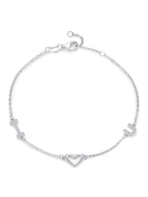 Letter Love Bracelet 925 Sterling Silver Heart Minimalist Link Bracelet