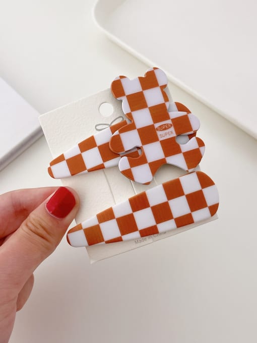 Orange white grid 7.5cm Alloy PVC Minimalist Water Drop  Hair Barrette