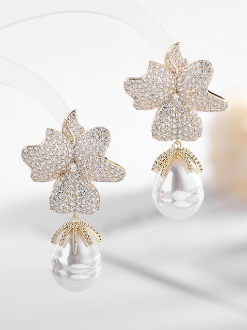 Luxu Brass Cubic Zirconia Flower Trend Drop Earring 2