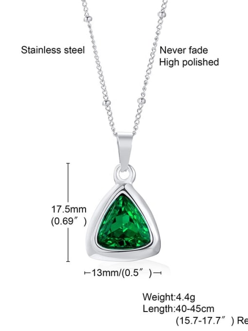 Triangle white green Titanium Steel Glass Stone Geometric Minimalist Necklace