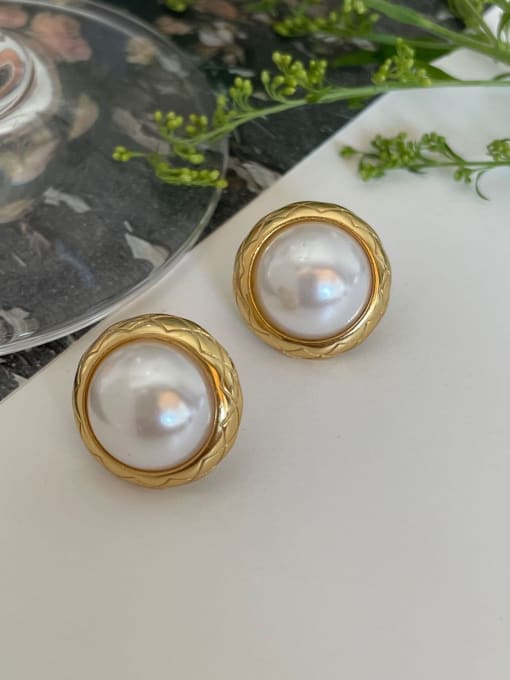 Boomer Cat 925 Sterling Silver Imitation Pearl Geometric Vintage Stud Earring(Single -Only One) 0
