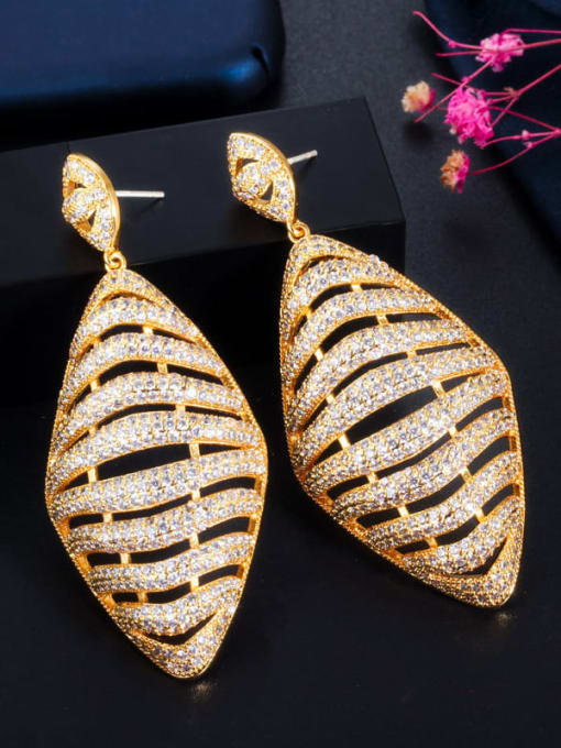 gold Copper Cubic Zirconia Geometric Luxury Drop Earring