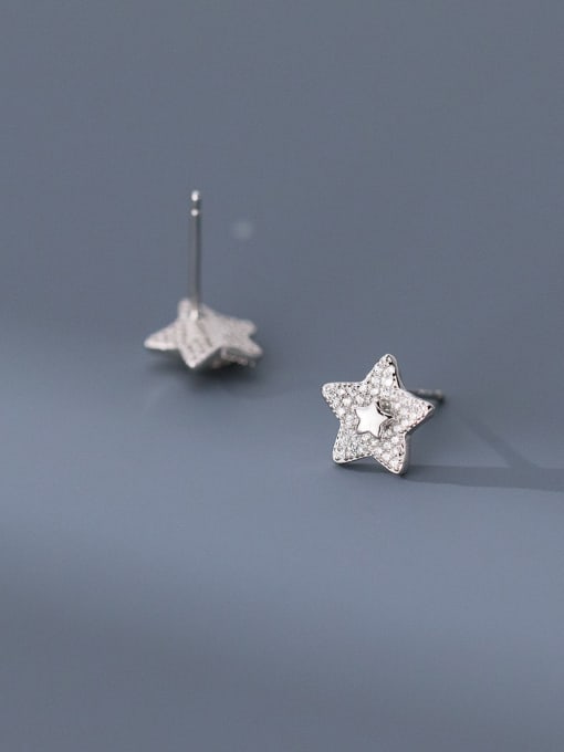 Rosh 925 Sterling Silver Cubic Zirconia Pentagram Dainty Stud Earring 2