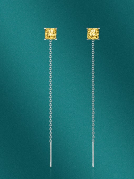 X&S Brass Cubic Zirconia Tassel Minimalist Threader Earring 3