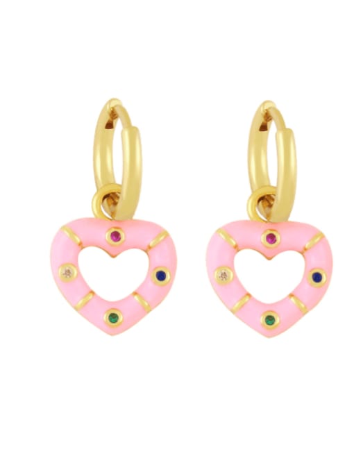 Pink Brass Enamel Heart Vintage Huggie Earring