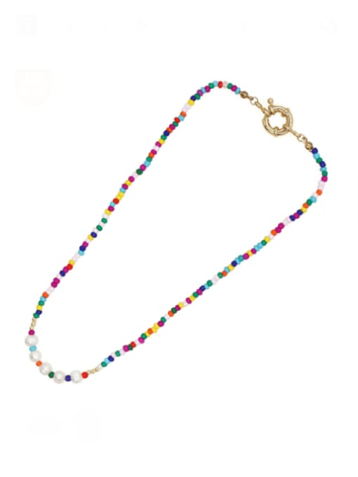 ZZ N220062B Brass Multi Color Glass beads Round Bohemia Necklace