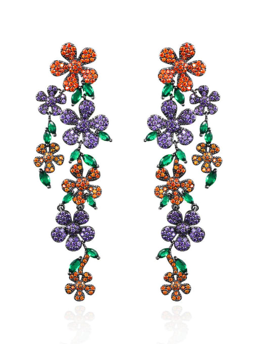 L.WIN Brass Cubic Zirconia Multi Color Flower Vintage Cluster Earring 3