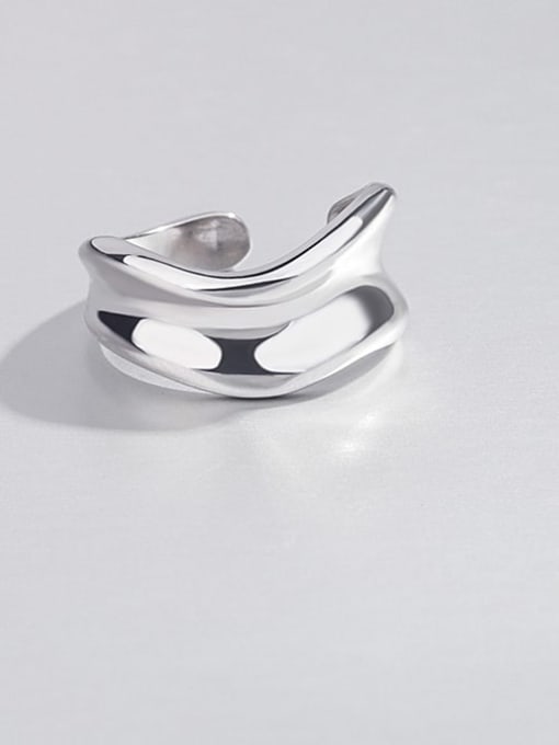 HAHN 925 Sterling Silver Irregular Minimalist Simple Glossy Width  Band Ring 0