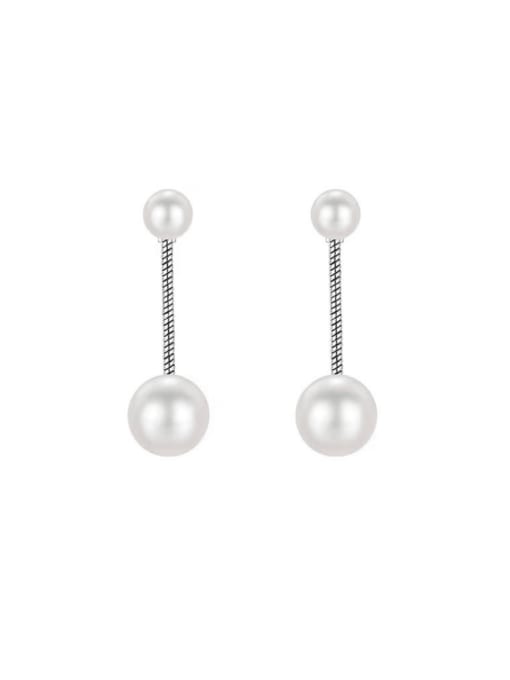 Rosh 925 Sterling Silver Imitation Pearl Geometric Minimalist Drop Earring 1
