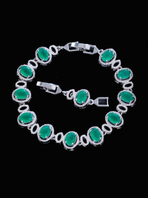 green Brass Cubic Zirconia Multi Color Oval Luxury Bracelet
